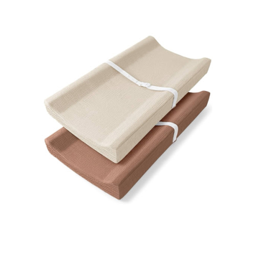 Bearmoss Changing Pad Cover, 2 Pack Muslin [100% Cotton] Diaper Changing Table Covers, 32'' x 16'' Soft Breathable Changing Pad Sheets for Unisex Baby Girls and Boys with Strap Holes (Cappuccino)