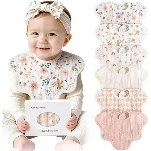 Muslin Bibs for Baby Girl Boy, 6 Pack Cotton Baby Bibs for Newborn Toddler