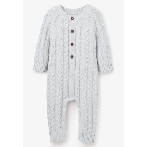 Pale Blue Horseshoe Cable Knit Baby Jumpsuit – Elegant Baby