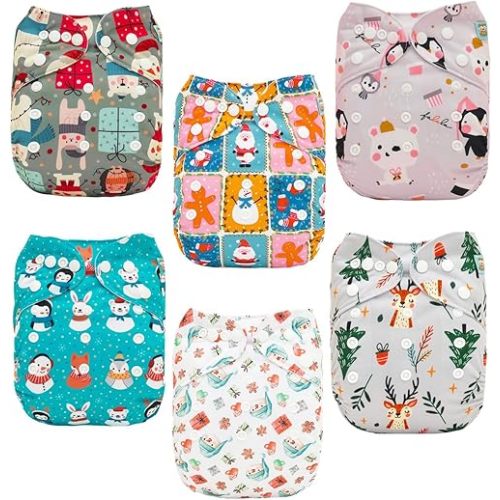 ALVABABY Baby Cloth Diaper 6 Pack with 12 Inserts One Size Cloth Diaper Covers Adjustable Washable Reusable for Baby Girls and Boys 6DM127