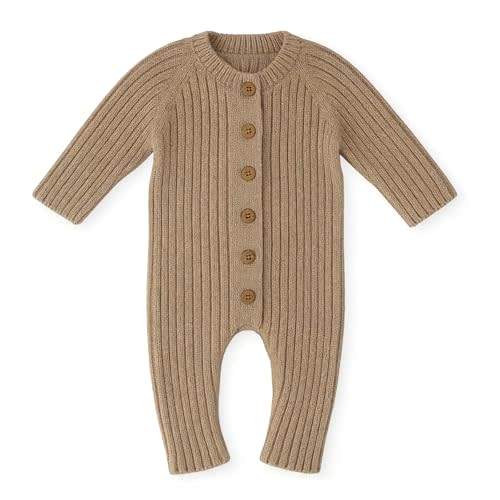Newborn to 12 Months 100% Cotton Knitted Baby Romper Sweater, Soft Long Sleeve One-Piece Outfit for Infant