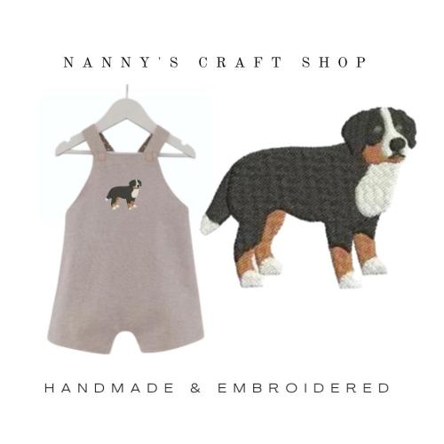 Bernese mountain dog. Baby dog outfit. Dog baby items. Custom romper. Baby gift. Baby shower. Dog embroidered boys overalls
