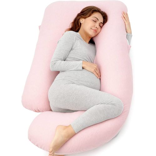 Momcozy Pregnancy Pillows for Sleeping, U Shaped Full Body Maternity Pillow for Side Sleeping - Support for Back, Legs, Belly, HIPS, 57 Inch, Pink