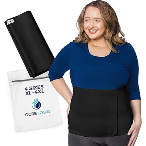 QORE LOGIQ Plus Size Abdominal Binder Post Surgery - C Section Belly Binder, Postpartum Belly Band, Adjustable 12" Compression Wrap for Stomach & Hernia Belt, Black XXL
