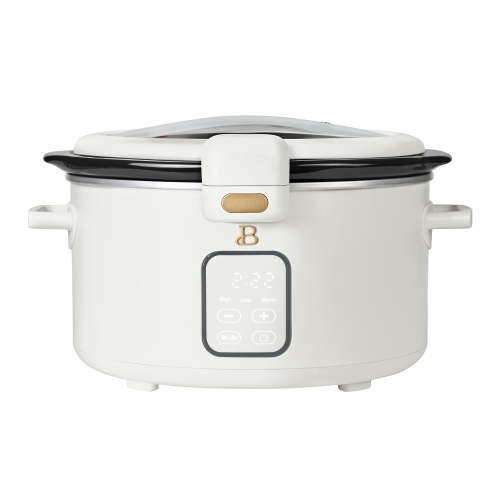 Beautiful 4 Qt Digital Slow Cooker with Hinged Locking Lid, White Icing by Drew Barrymore