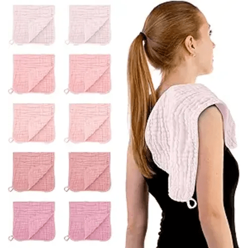 HIPHOP PANDA Muslin Burp Cloths, 10 Pack - Large 20" X10" - Ultra Absorbent and Soft 100% Cotton Baby Essentials Drool Rags and Messes for Newborn - Colorful Designs for Boy Girl, Blush Sakura Blend