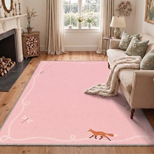 Bavni 5X7 Area Rug for Living Room, Animal Woodland Fox Non Slip