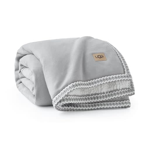 UGG Kirkwood Throw Blanket, Reversible Blanket for Sofa, 50" x 70", Gray | Faux Suede and Uggfluff, Braided Edge Detail, Oversized Throw, Premium, Oeko Tex Certified, Year-Round Use, Easy Care