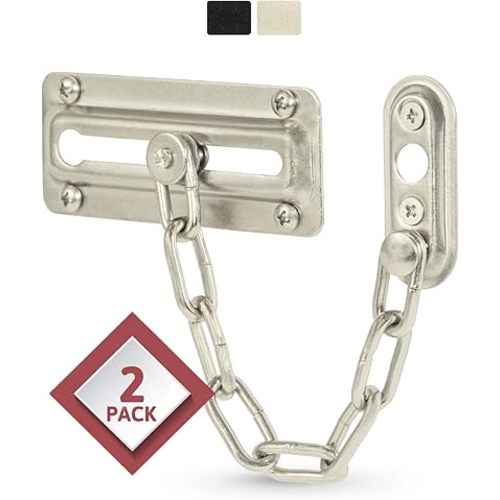 Jack N'Drill 2 Pack Door Chain Lock, 100% Child Proof Safety Chain Door Lock, Sturdy & Rust-Resistant Steel, Heavy Duty Chain Locks for Inside Door and Extra Front Door Lock (Satin Nickel)