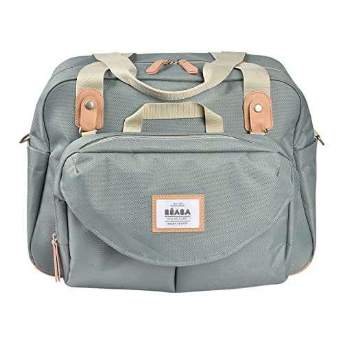 Beaba Geneva Diaper Bag, Multifunction Baby Diaper Bag, Includes Removable Strap for Stroller, Changing Pad, and Insulated Pouch, (Sage)