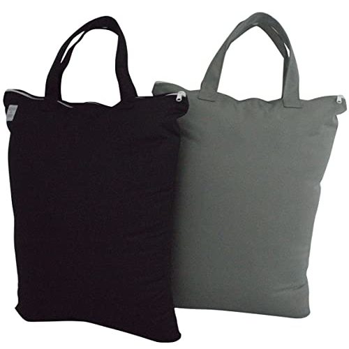 MOM & BAB Wet Bags for Baby Cloth Diapers, Swimsuits and Towels, Travel, Wet Dry Bag for Diaper Bag, Breast Pump Parts, Gym | Water & Odor Resistant (Black & Gray)