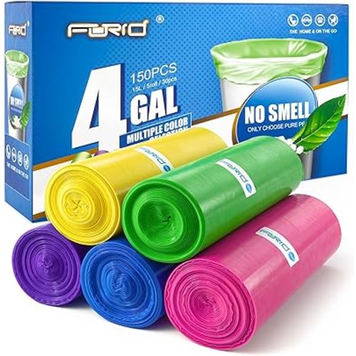 FORID Small Trash Bags 4 Gallon for Bathroom - Extra Thick Colored Garbage Bags Unscented,Strong Plastic Wastebasket Can Liners for Home Bedroom Office and Car,150 Count 5 Color