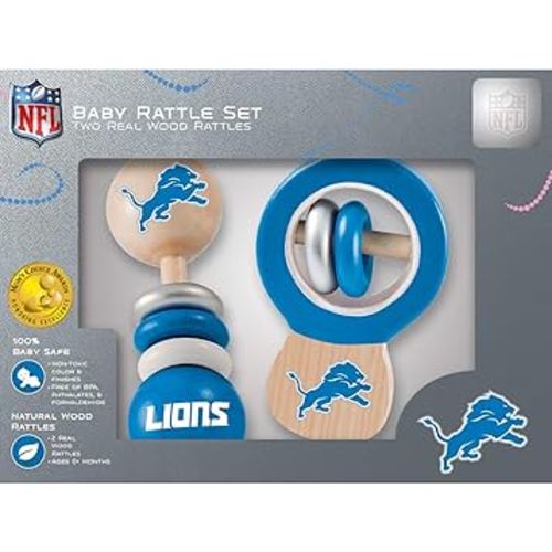 MasterPieces NFL Detroit Lions Natural Wood, Non-Toxic, BPA, Phthalates, & Formaldehyde Free, Baby Rattle Set, 2 Pieces