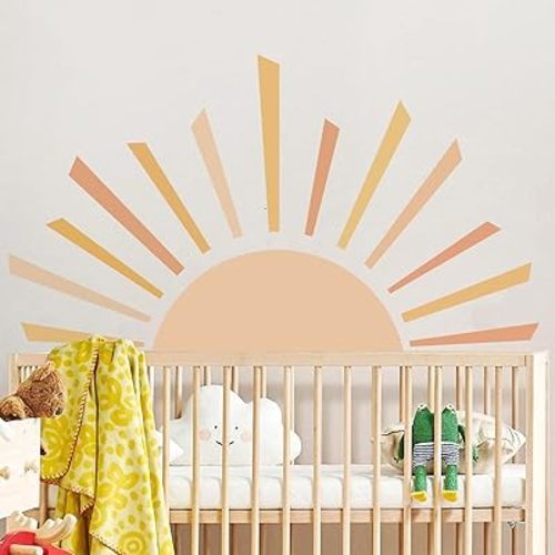 Supzone Half Sun Wall Decal - Large Sunrise Stickers, Boho Modern Arch DIY Vinyl Art for Bedroom, Living Room, Office Decor, Home Decoration