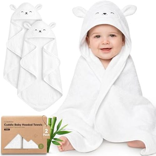 KeaBabies Hooded Baby Towel for Newborn, Baby Bath Towels 2pk (Lamb, 35x35)