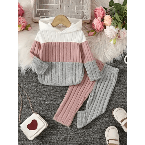 girls' hooded casual color-block top and long pants set for autumn/winter, 2pcs outfit, outdoor | Great Deals | Temu Canada