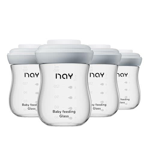 yanyoyo Glass Breastmilk Storage Bottles, 5.4oz Wide Neck Breast Milk Containers, BPA-Free, Lead-Free, Fits Breast Pumps and Nipples, 4 Pack