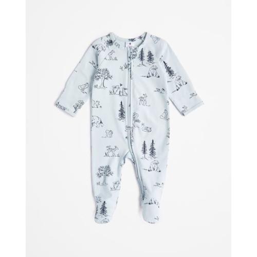 Baby Organic Cotton Print Zip Coverall - Blue Woodland