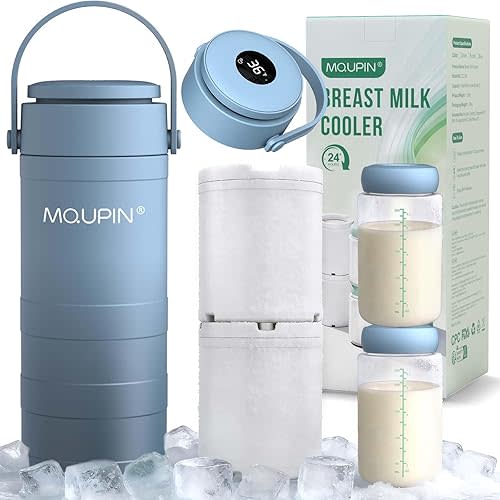 MQUPIN Breast Milk Cooler 20oz with Temperature Display 24Hours 360° Total Cooling Milk Bottle Storage Cooler Breast Milk Cooling Cup for Travel Outdoor (Blue)