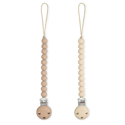 Comfy Cubs Pacifier Clips 2 Pack - 100% Food Grade Silicone Baby Pacifier Clips, BPA & PVC Free - CPSIA Certified, Lightweight and Flexible Baby Gifts - Beige & Light Beige