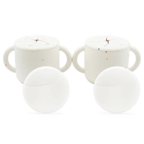 WeeSprout Snack Containers, Food Grade Silicone Cups, Spill-Proof Tops For Toddlers and Babies, Premium Hard Plastic Travel Lids, Dishwasher Safe, Set of 2 Snack Catchers