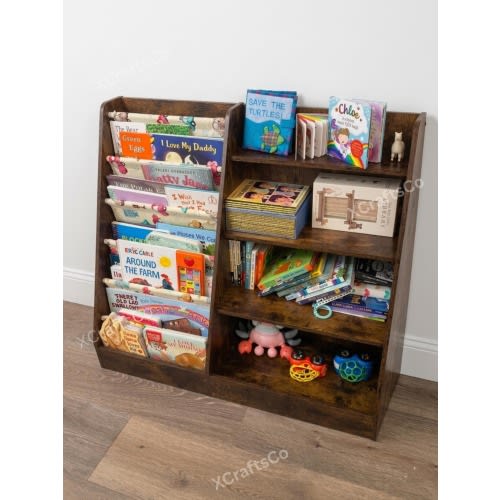 4 Tier Wooden Kids Bookshelf and Storage Organizer, Montessori Bookshelf, Childrens Bookcase, Toddler Book Shelf, Bookshelf Display