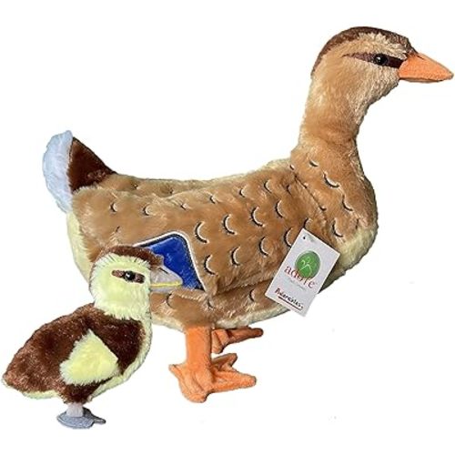 Adore 13" Standing Mallory The Mallard Duck with Duckling Stuffed Animal Plush Toy