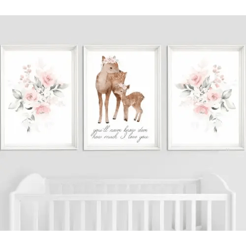 Floral Girl Nursery Decor Deer Print Boho Baby Design