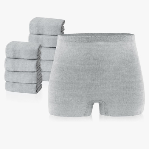PurComfy 10 Pcs Postpartum Underwear for Women, High Waisted Disposable Boyshort Underwear for Mom Postpartum, Seamless Under Wear for Postpartum Essentials, Waist 28"- 42" Stretched, Grey