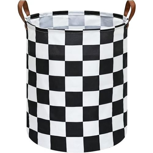 MAIZMZ Checkered Flag Canvas Storage Basket 63L Waterproof Laundry Hamper with Handles, Collapsible Racing Themed Organizer Bin for Boys Bedroom, Toys, Clothes, Gift Giving