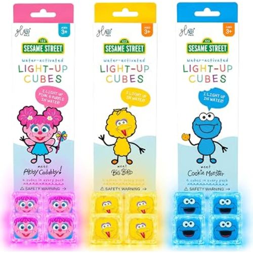 Glo Pals Water-Activated Light-Up Sesame Street Bath Toy Cubes, 12 Pack