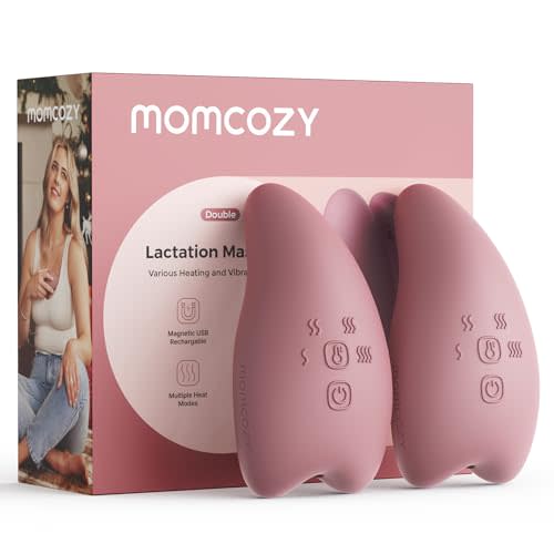 Momcozy A1Pro Lactation Massager, Deep Vibration & Rapid Heating for Clog Relief & Efficient Pumping, Breastfeeding Essentials with Memory Function & Fast Charging, for Postpartum Mom,Red, 2pc