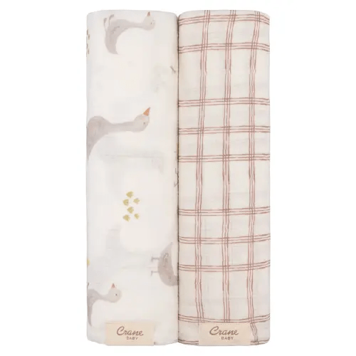 CRANE BABY Goose Assorted 2-Pack Cotton Muslin Swaddles
