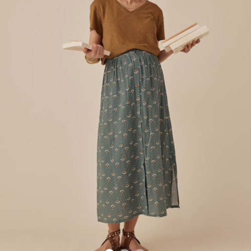 Long Skirt in Cotton Gauze for Maternity, ENVIE DE FRAISE - green, Maternity