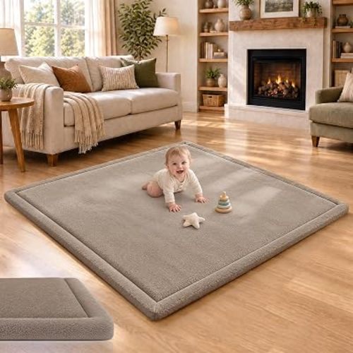 Baby Play Mat for Floor,1.3" Thick Elasti-Foam 47x47 Playpen Mat