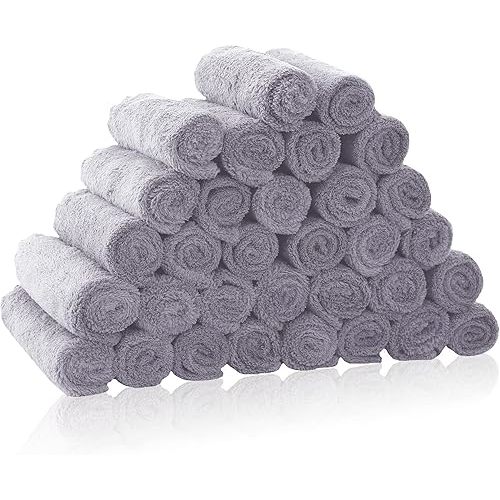 32 Pack Baby Washcloths - 10x10 Inch, Coral Fleece - Extra Absorbent and Soft Wash Clothes for Newborns, Infants and Toddlers - Suitable for Sensitive Skin and New Born - Baby Shower - Light Grey