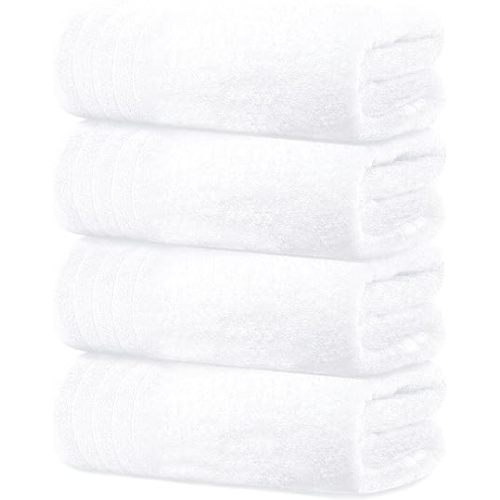Pack of 4 Extra Large Bath Towels 30 x 60 Inches, 100% Cotton, Larger & Lighter Weight, Quicker to Dry, Super Soft and Absorbent, Perfect for Bathroom, White