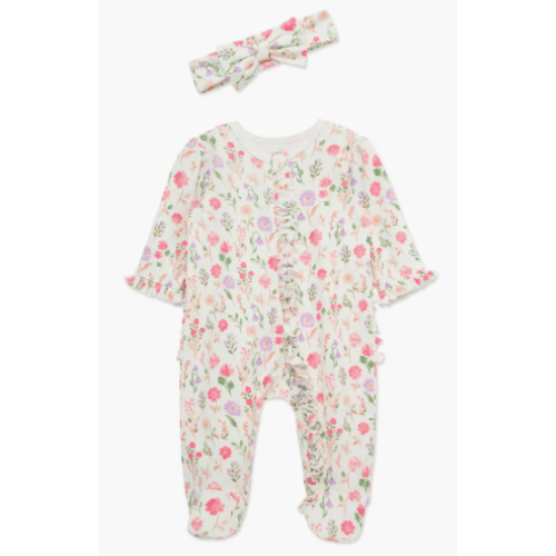 Meadow Garden Ruffle Cotton Footie & Headband Set (Nordstrom Exclusive)