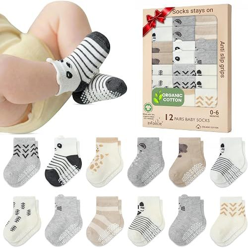 GOTS Organic Cotton Blend 12 Baby Boy Socks 0-6 M Registry & Shower Gift