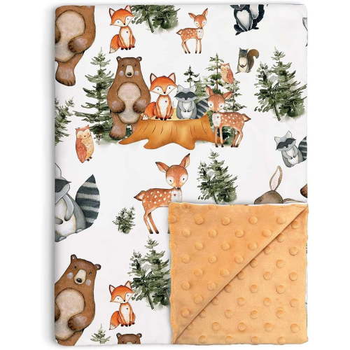 Woodland Baby Blankets for Unisex Boys Girls, Soft Nursery Minky Blankets with Double Layer Dotted Backing, Toddler Baby Crib Stroller Swaddle Shower Gifts, Forest Animals Receiving Blankets, 30"x40"