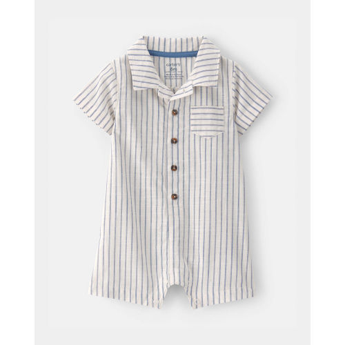 3M Baby Boy Striped Button-Down Romper - White/Blue | Carter's