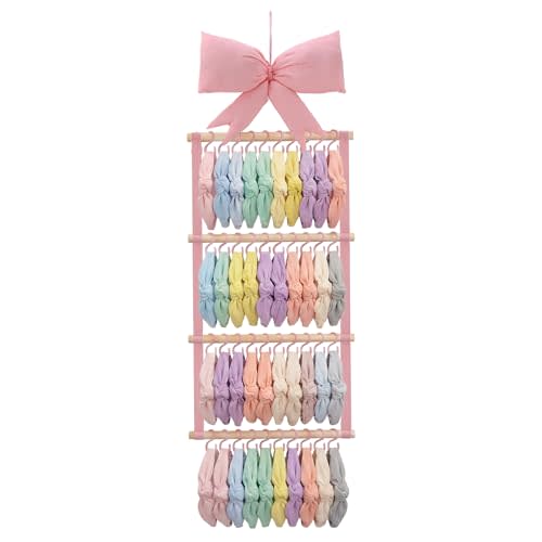Sliner Pink Bow Headband Holder Head Bands Organizer for Girls, Baby Wall-mounted Headbands Hair Accessories Display Rack with 40 Plastic Hooks for Nursery Room Bedroom Living Room