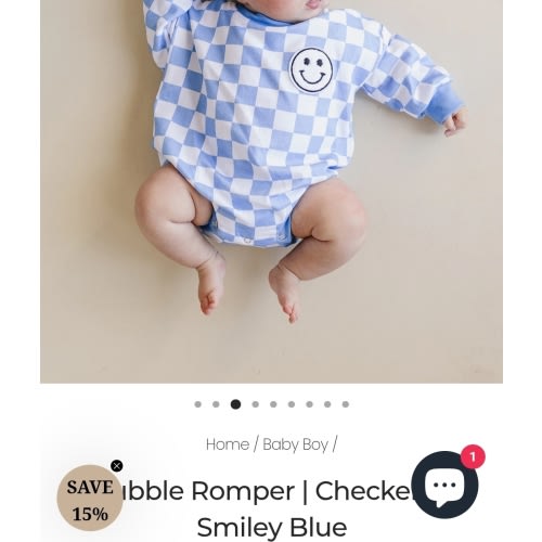 Bubble Romper | Checkered Smiley Blue