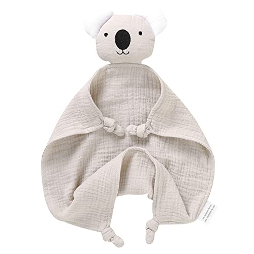 LAWKUL Baby Lovey Organic Cotton Muslin Security Blanket Soft Loveys Breathable Lovie for Babies Boy Girls Unisex Koala Beige