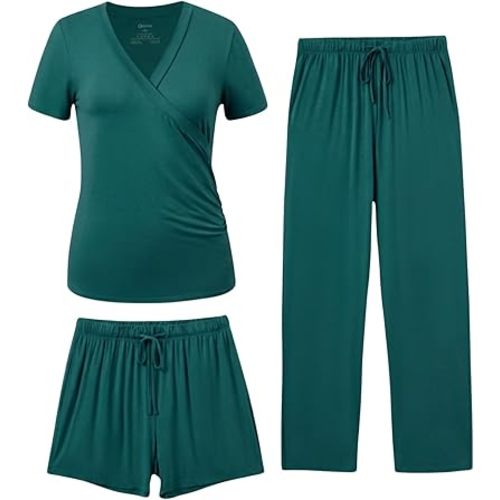 PATPAT 3-Piece Maternity Nursing Pajamas, Pregnancy to Postpartum Breastfeeding Pjs with Pockets, Soft Sleepwear, S-XXL