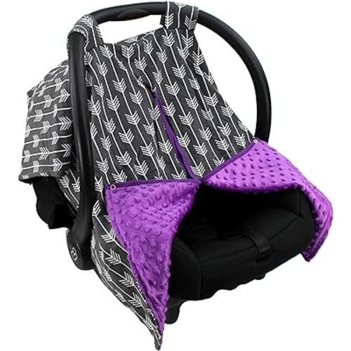 Strawberry Farms Baby Car Seat Cover Canopy and Nursing Cover 2 in 1 Grey and White Arrow with Purple
