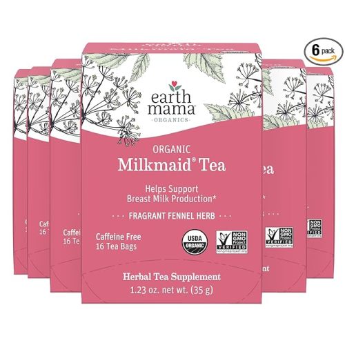 Organic Milkmaid Tea by Earth Mama | Supports Healthy Breastmilk Production and Lactation, Herbal Breastfeeding Tea Supplement, 16 Teabags per Box (6-Pack)