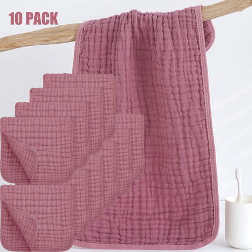 Byseng Muslin Burp Clothes Set, 100% Cotton Burping Clothes for Newborn Baby Girls and Boys, 20''x10'', 10 PACK - Pink