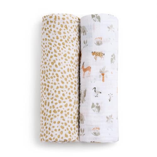 aden + anais Essentials Cotton Muslin Swaddle, Breathable Baby Blanket, Ideal for Boys, Girls, Newborns, Babies & Infants, Receiving Blanket, Soft and Lightweight Wrap, 2 Pack, Giraffe Safari