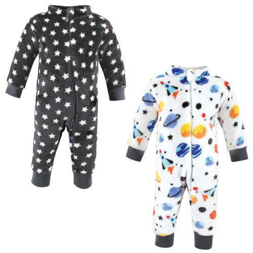 Hudson Baby Infant Boy Plush Jumpsuits, Space Adventure, 3-6 Months